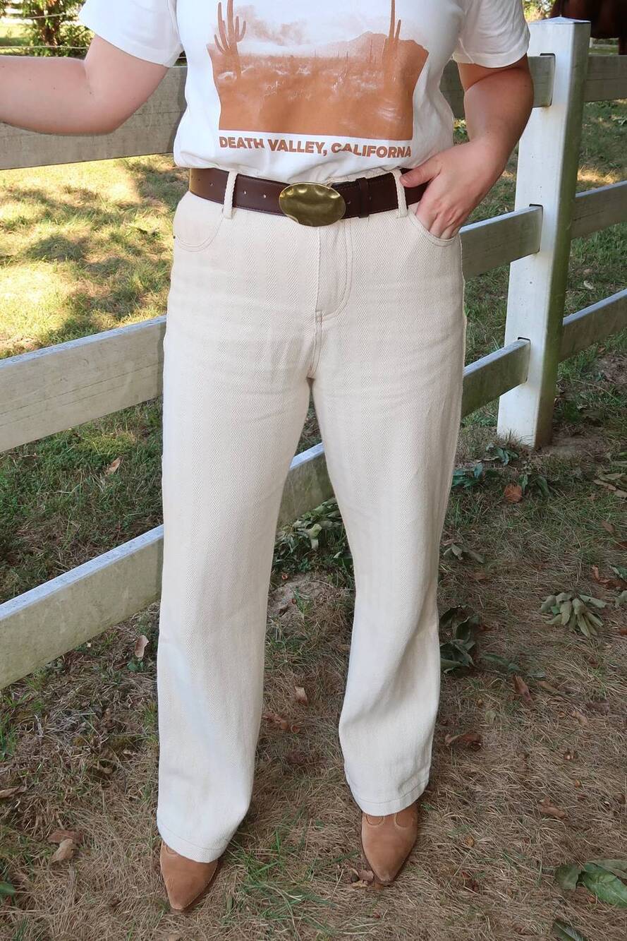 NEW MUSTARD SEED straight leg herringbone pant in oatmeal